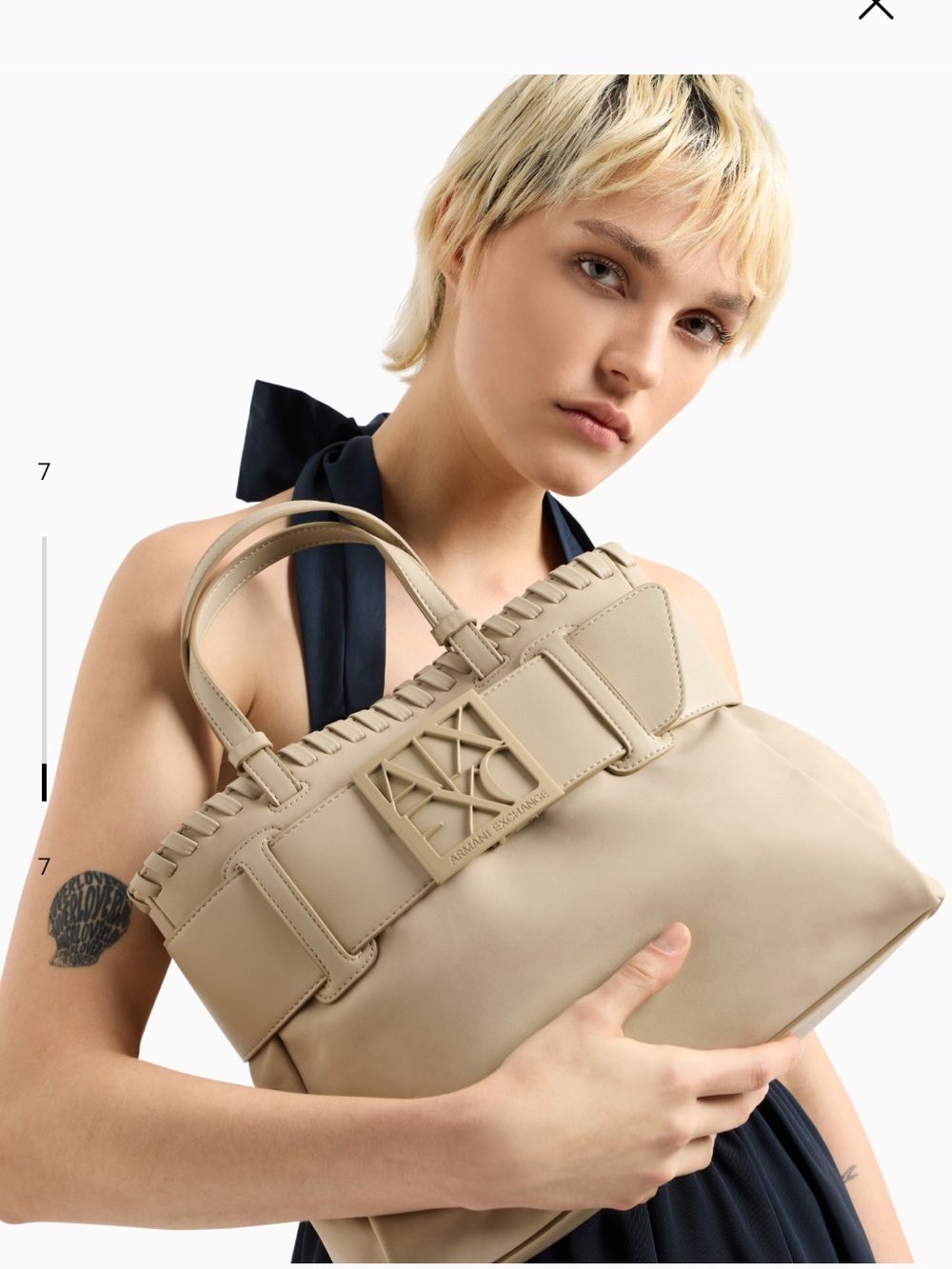 Armani Exchange Taupe faux Leather Tote with AX Logo Plaque